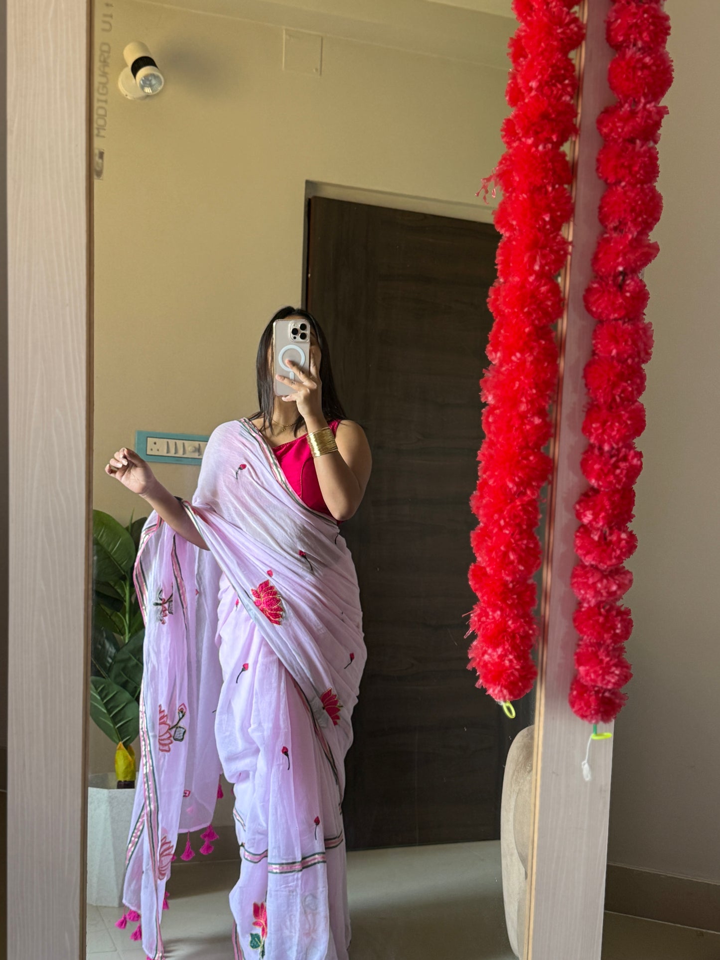 Pink Lotus Mulmul Cotton Saree
