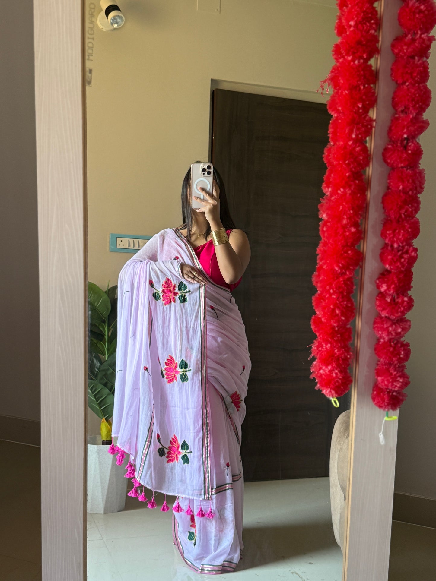 Pink Lotus Mulmul Cotton Saree