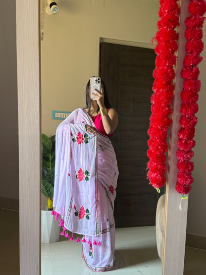 Pink Lotus Mulmul Cotton Saree
