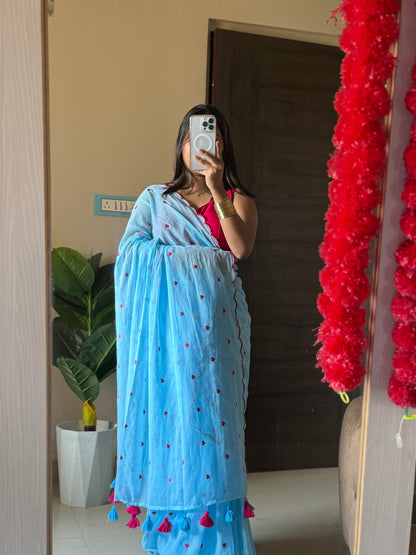 Little Hearts Cut Work Mul Cotton Saree