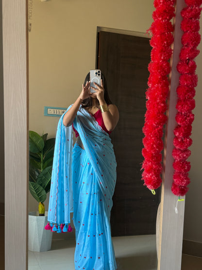 Little Hearts Cut Work Mul Cotton Saree