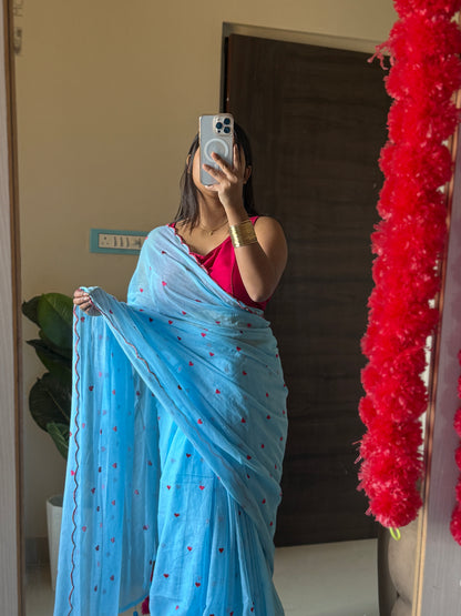 Little Hearts Cut Work Mul Cotton Saree