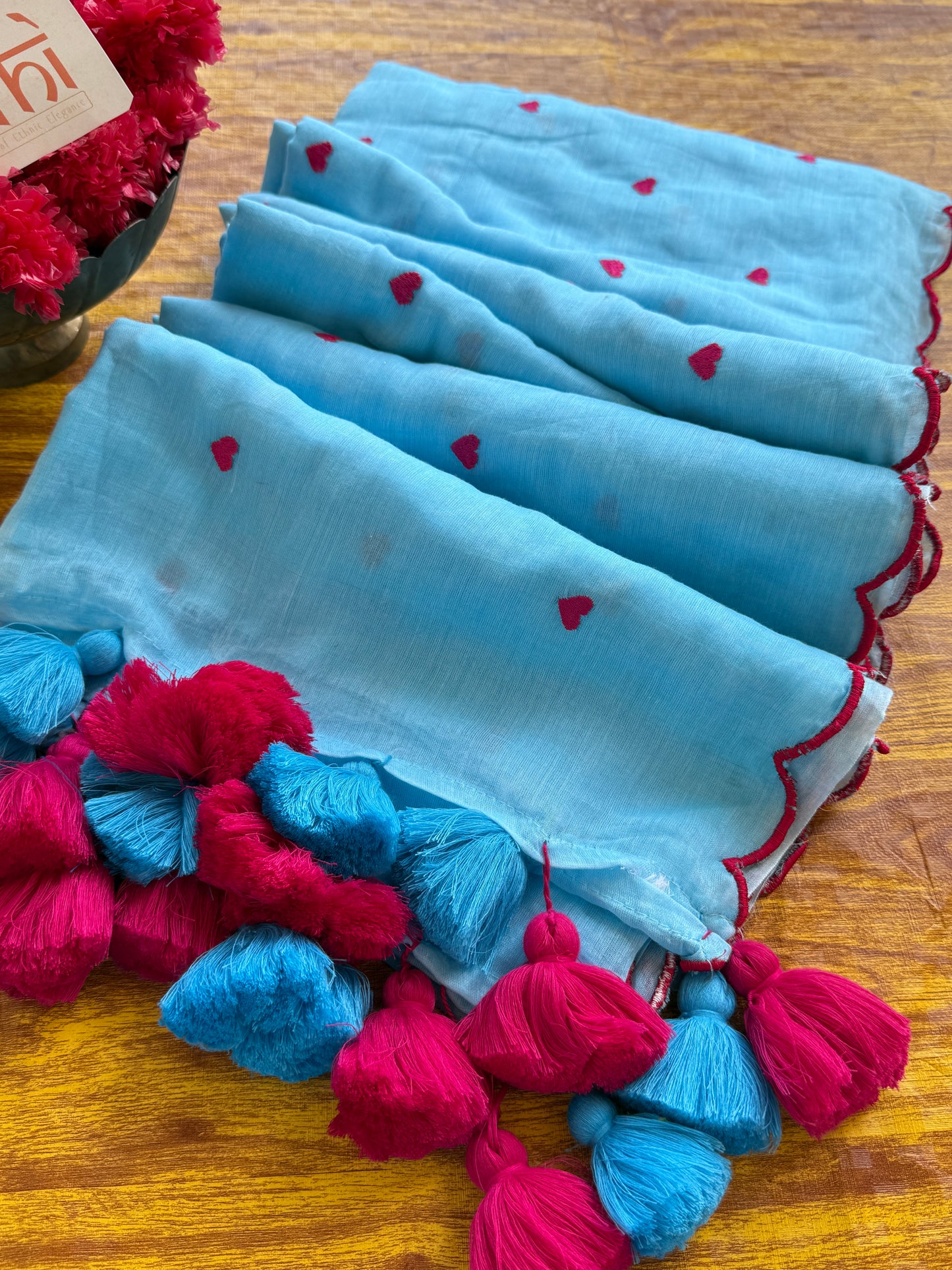 Little Hearts Cut Work Mul Cotton Saree