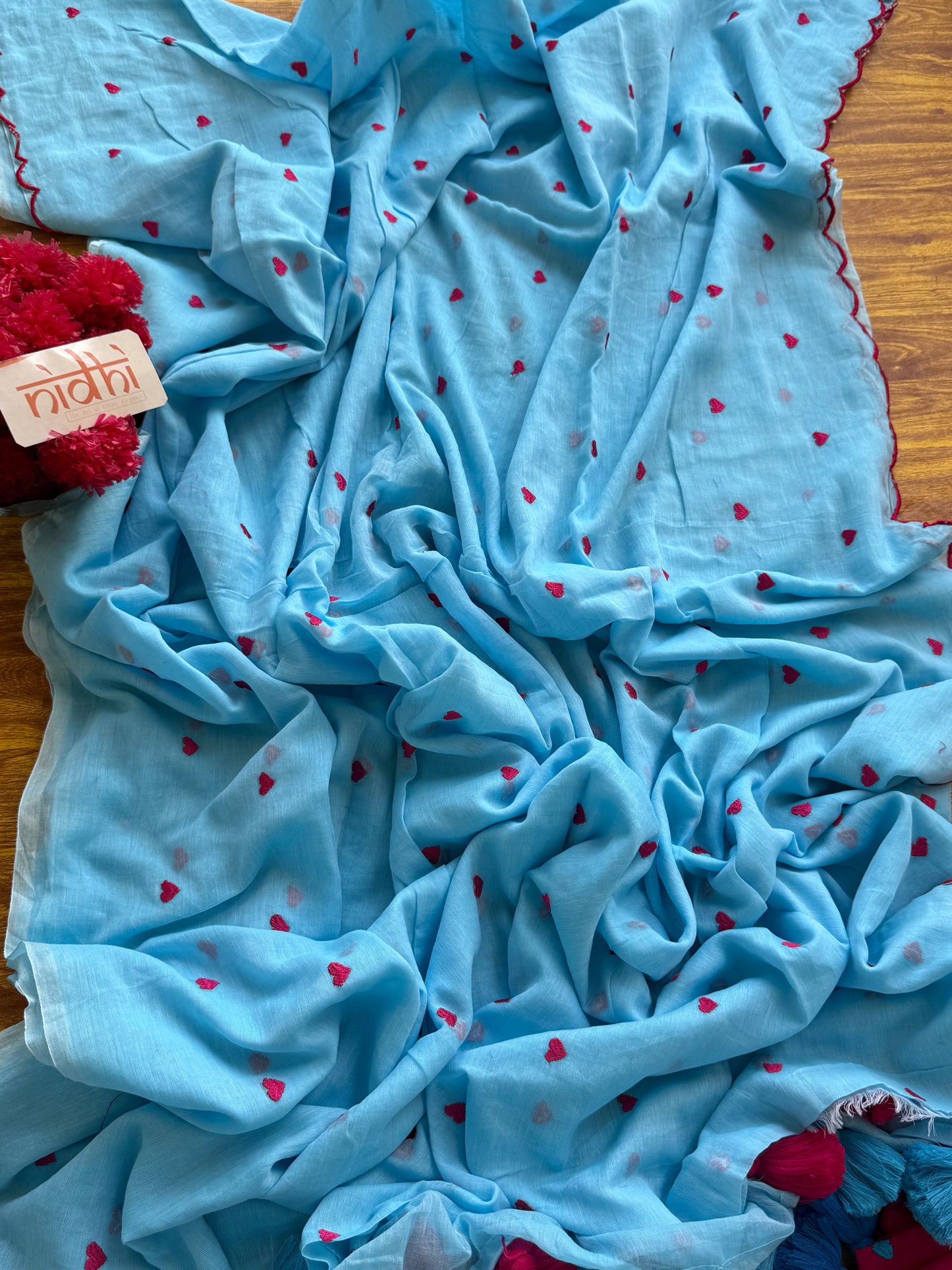 Little Hearts Cut Work Mul Cotton Saree