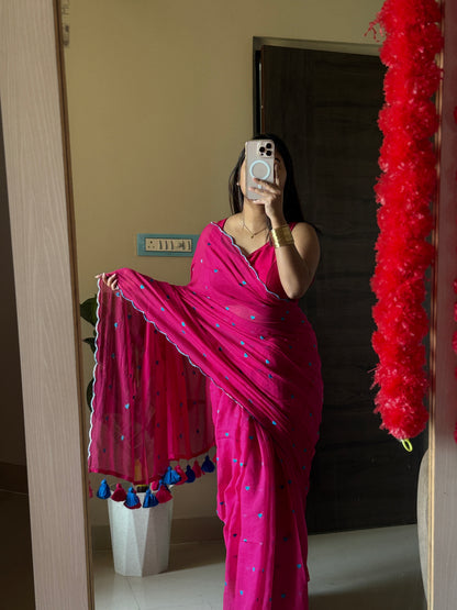 Little Hearts Cut work Mul Cotton Saree