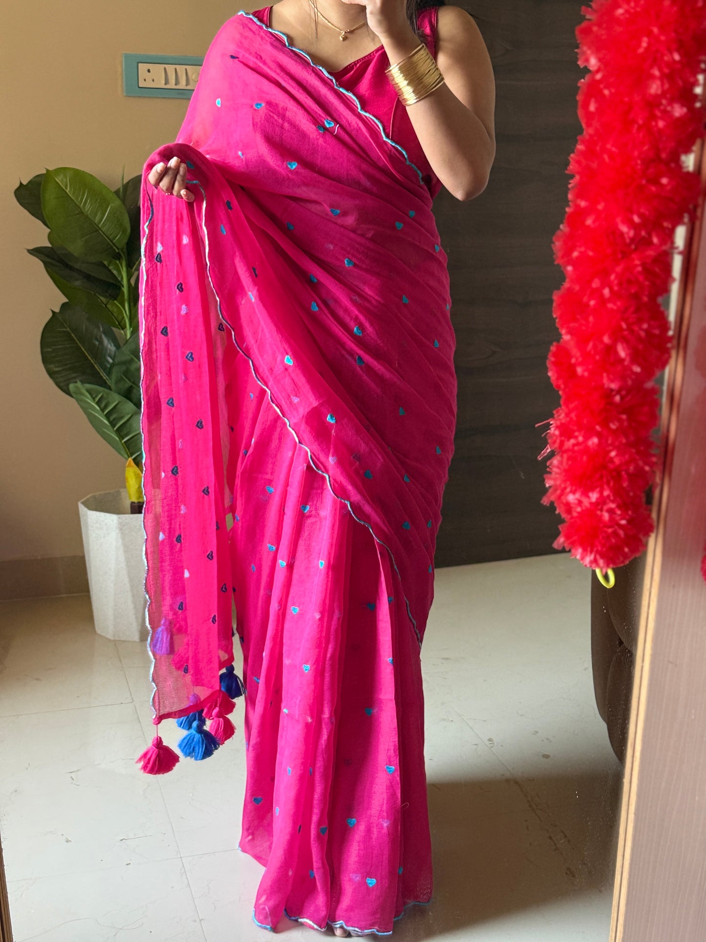 Little Hearts Cut work Mul Cotton Saree