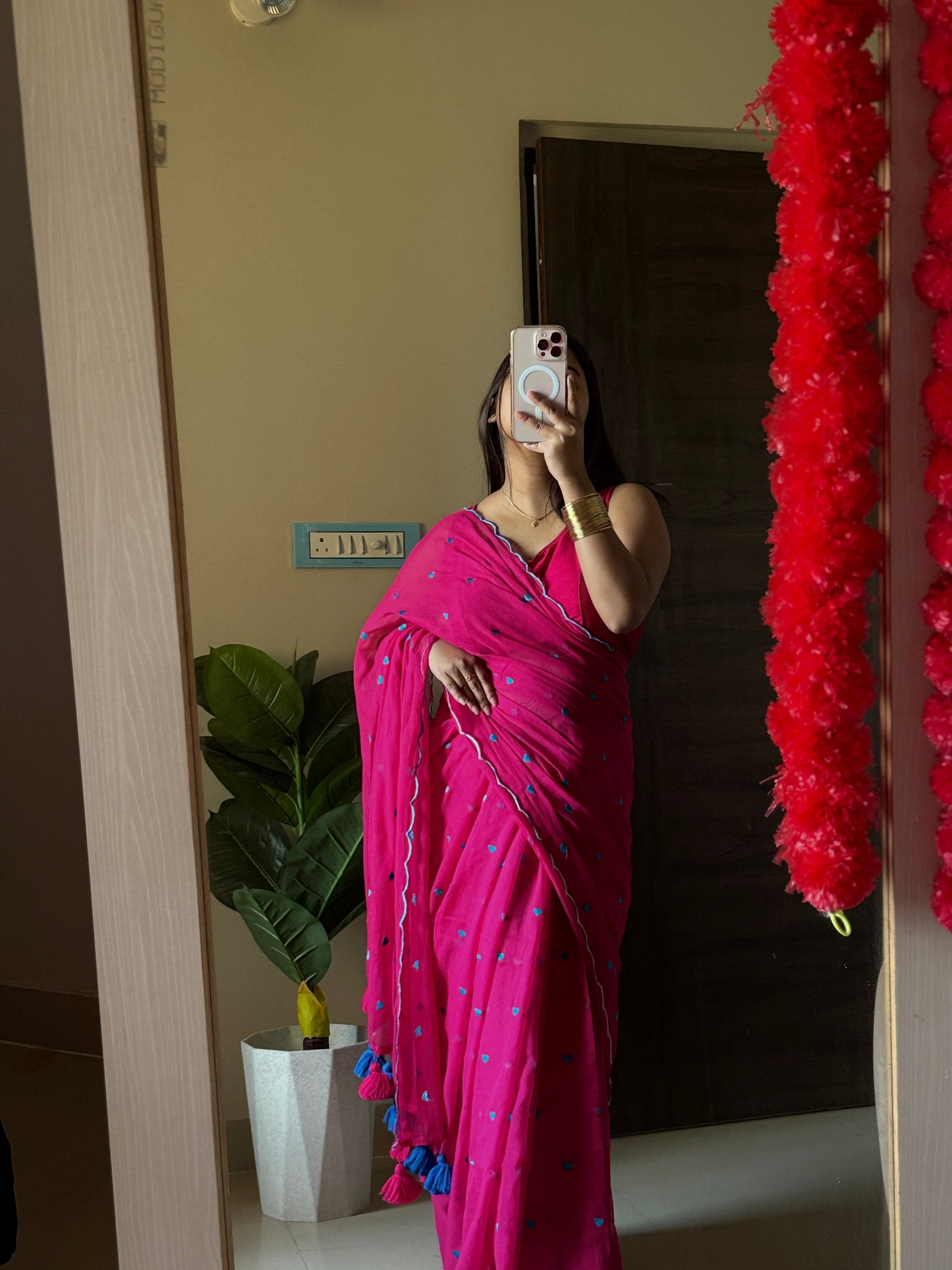 Little Hearts Cut work Mul Cotton Saree