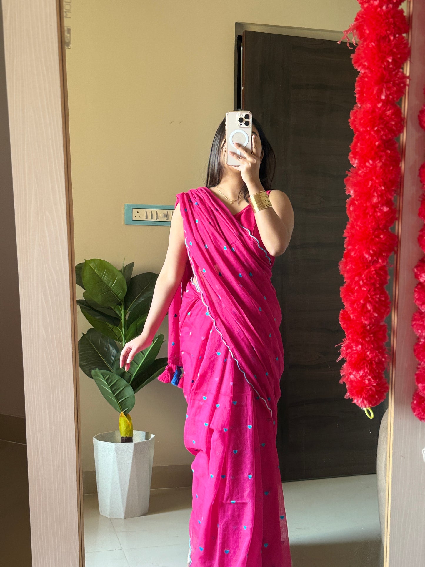 Little Hearts Cut work Mul Cotton Saree