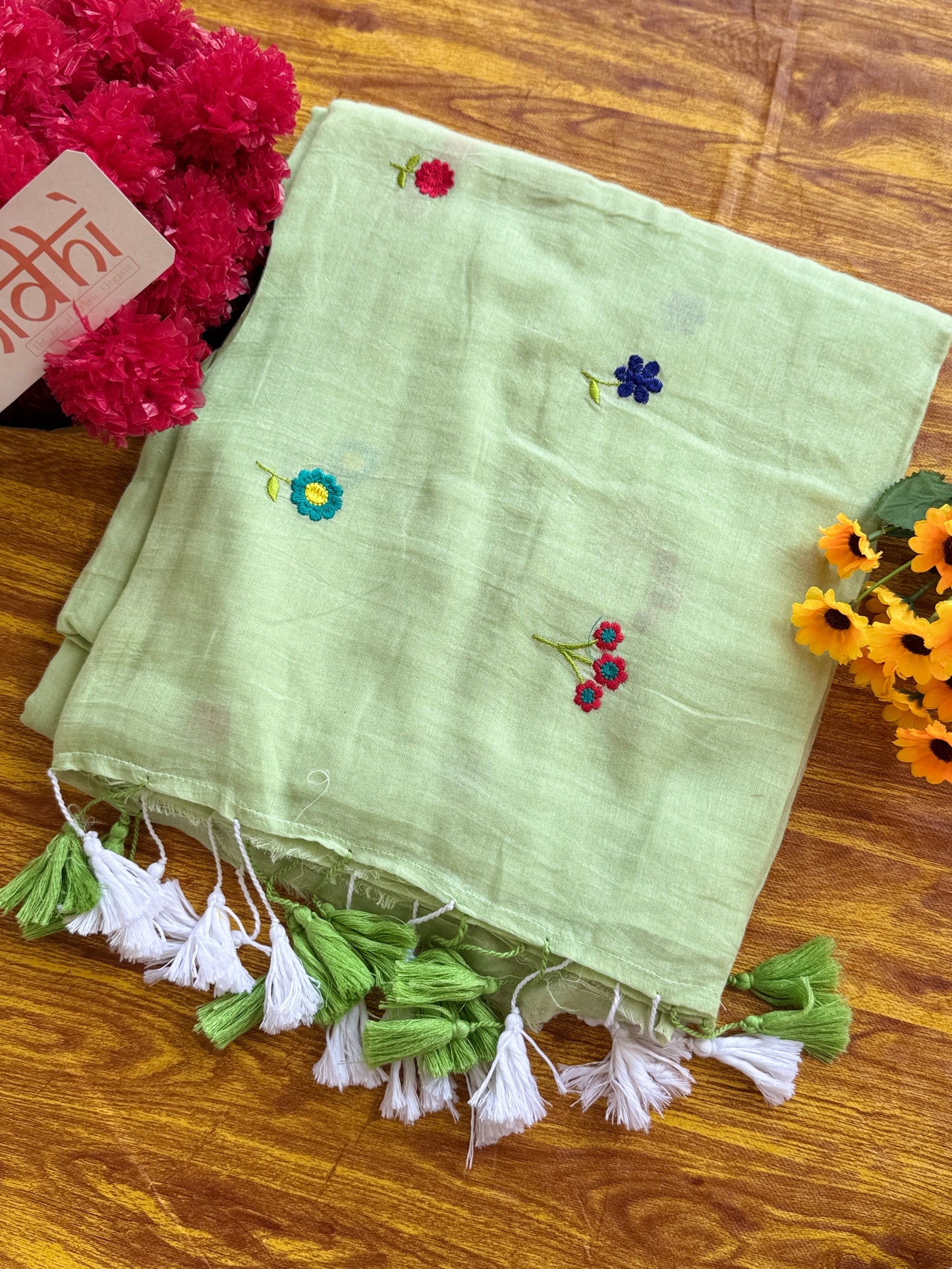 Spring Mul Cotton Flower Embroidery Sarees