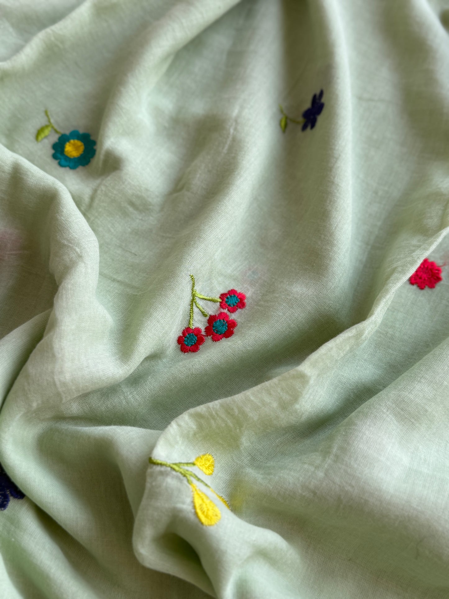 Spring Mul Cotton Flower Embroidery Sarees