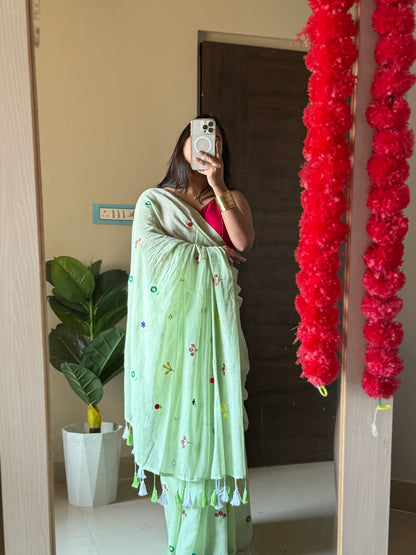 Spring Mul Cotton Flower Embroidery Sarees
