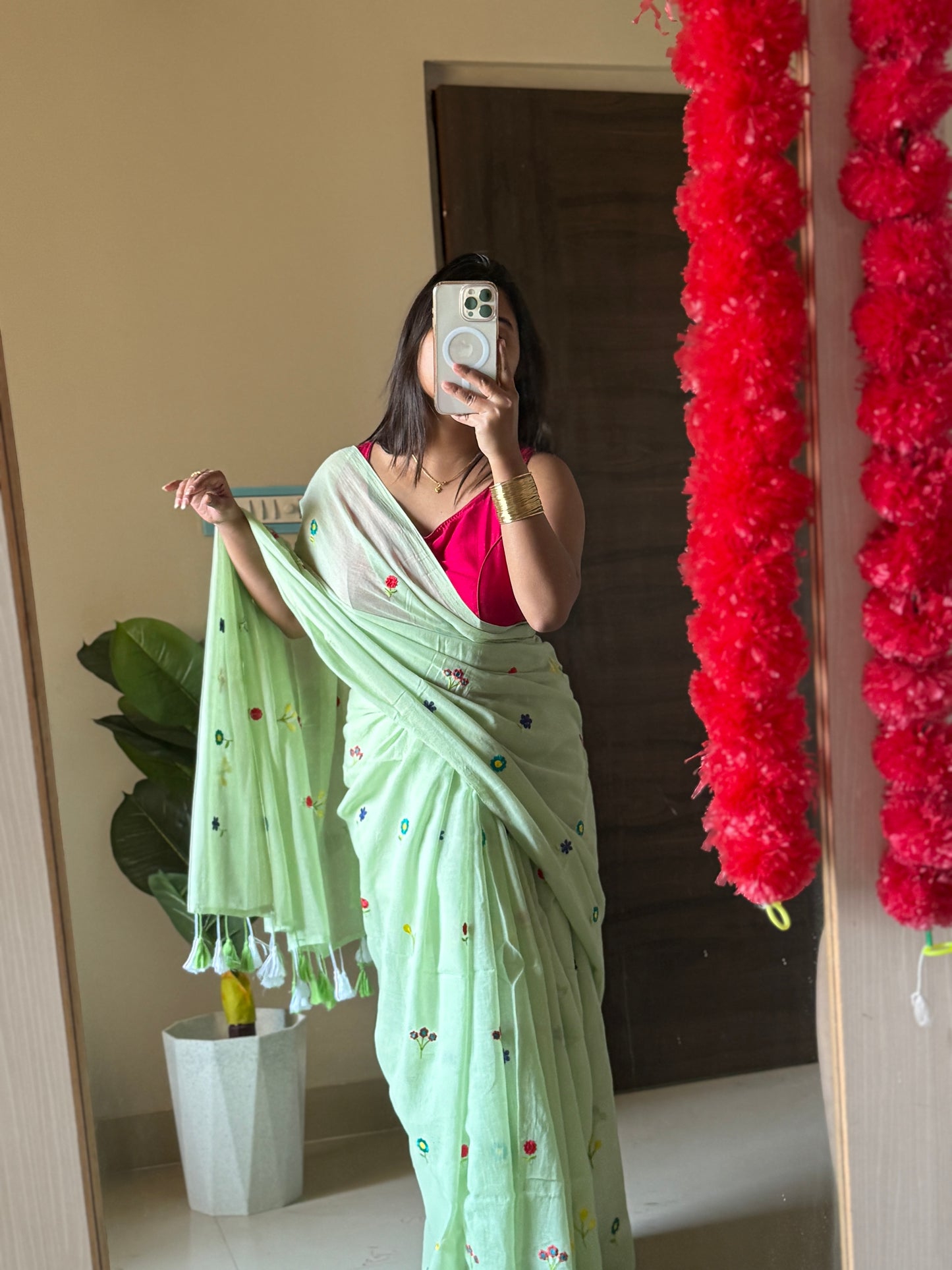 Spring Mul Cotton Flower Embroidery Sarees