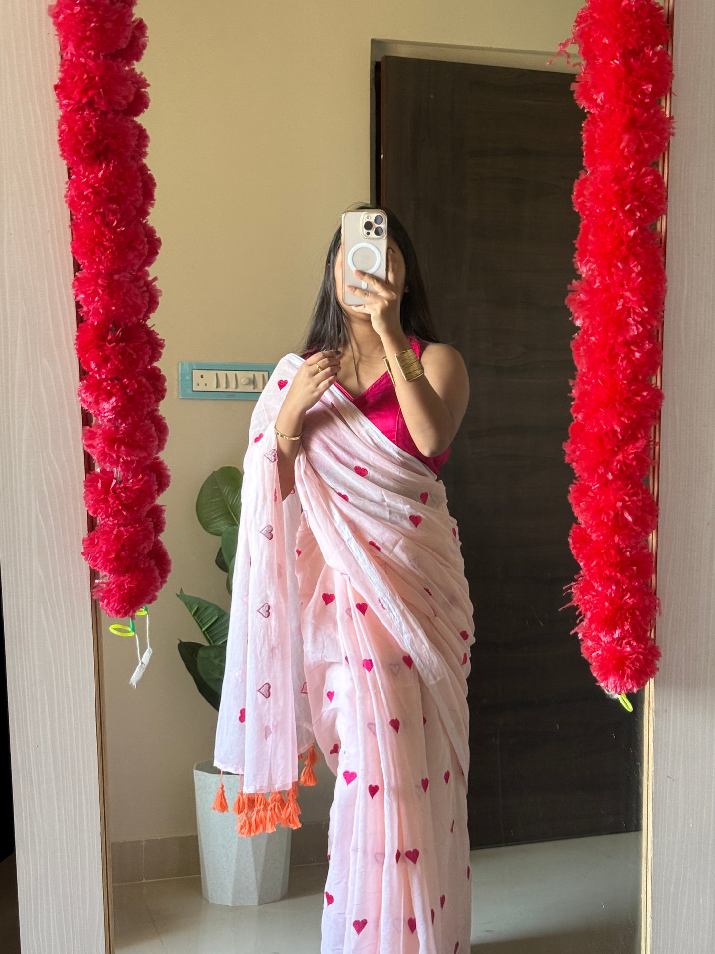 New Pink Mul Cotton Saree