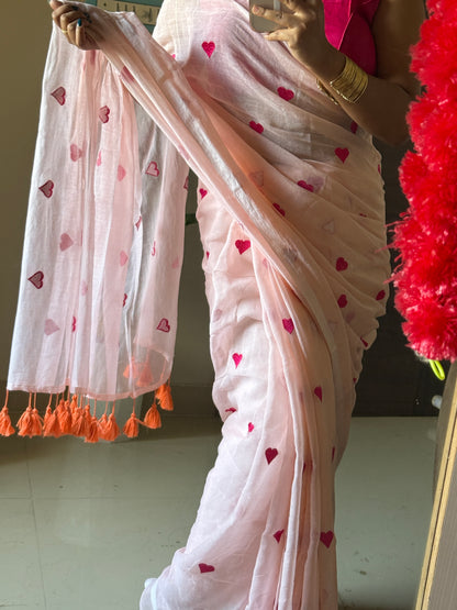 New Pink Mul Cotton Saree