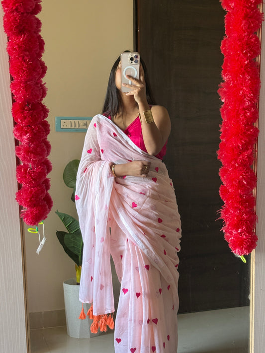 New Pink Mul Cotton Saree