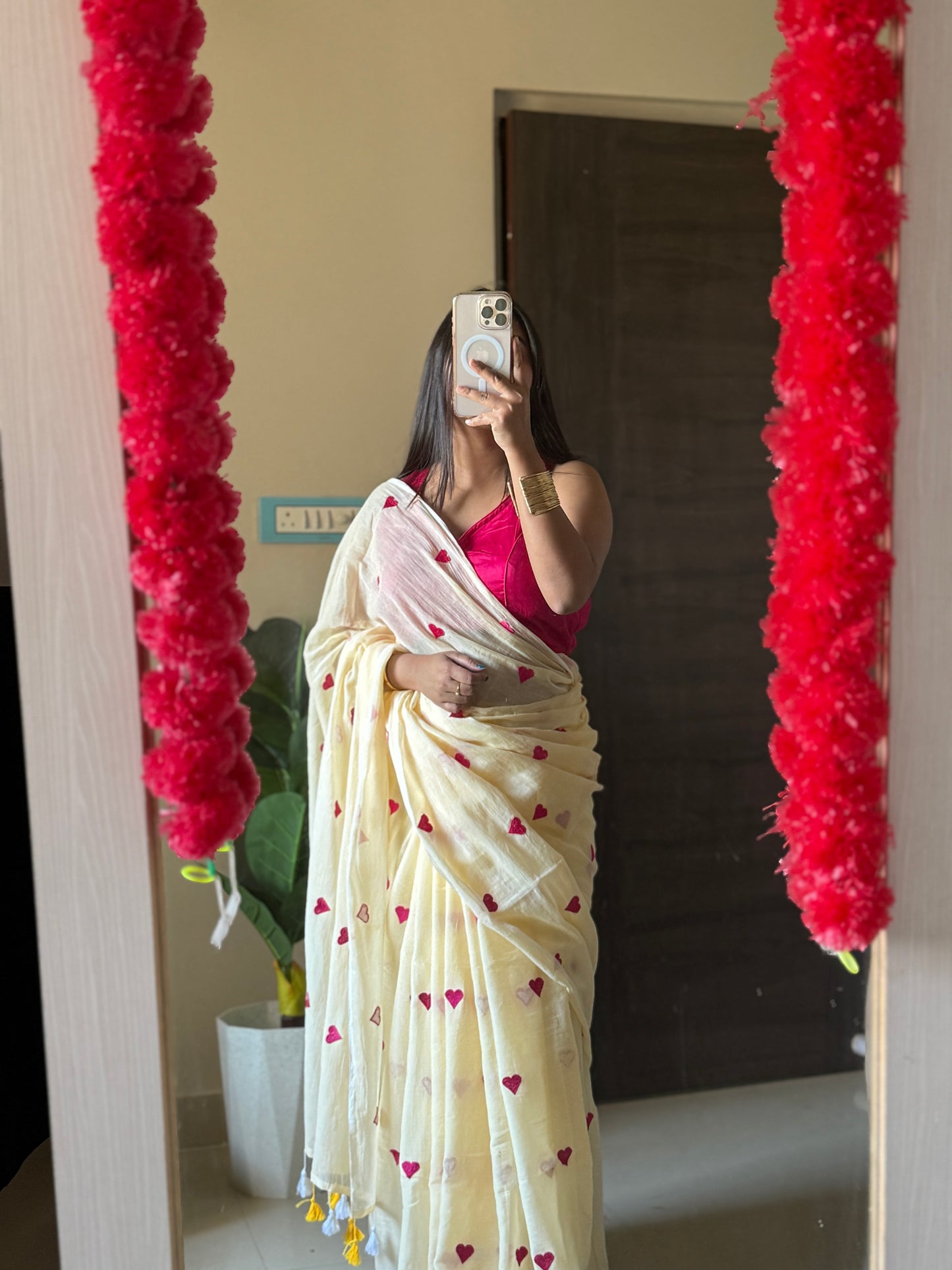 Peach Love Embroidery  Mul cotton saree
