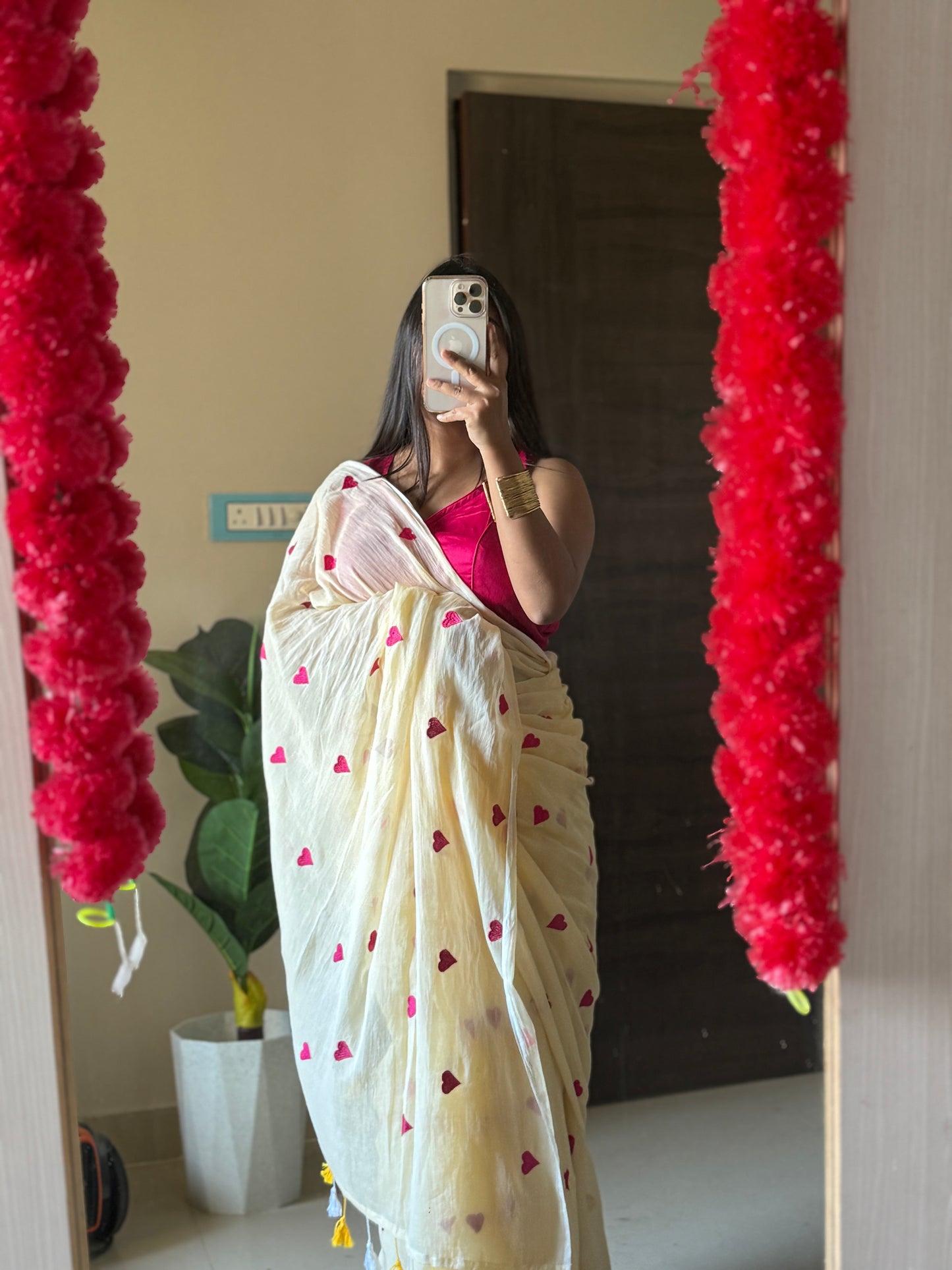 Peach Love Embroidery  Mul cotton saree