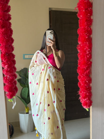Peach Love Embroidery  Mul cotton saree