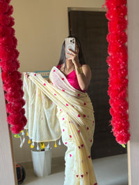 Peach Love Embroidery  Mul cotton saree