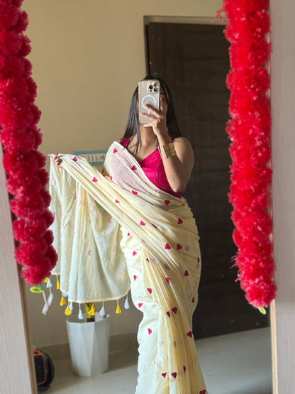 Peach Love Embroidery  Mul cotton saree