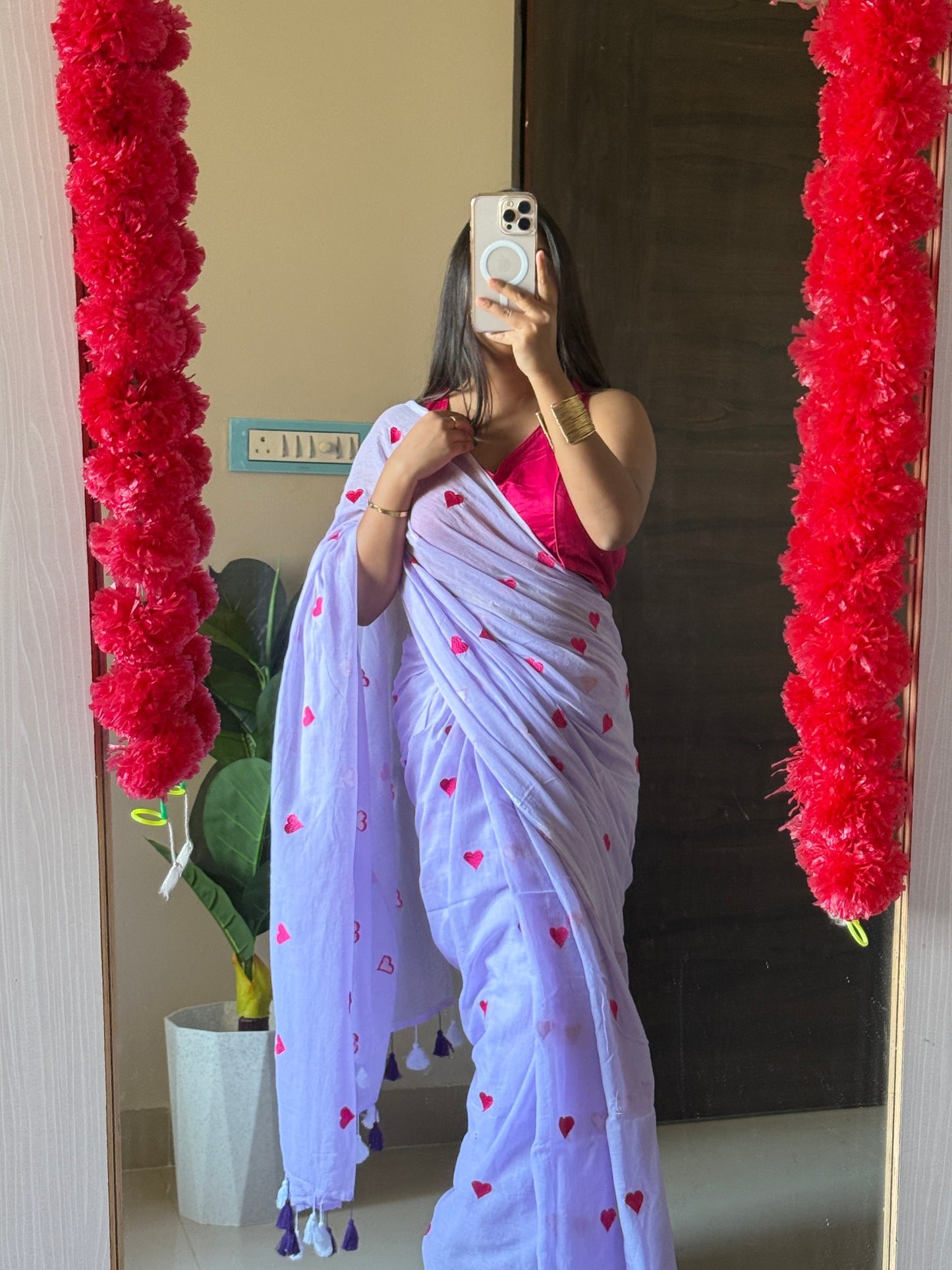 lavender Love Embroidery Mulmul Cotton