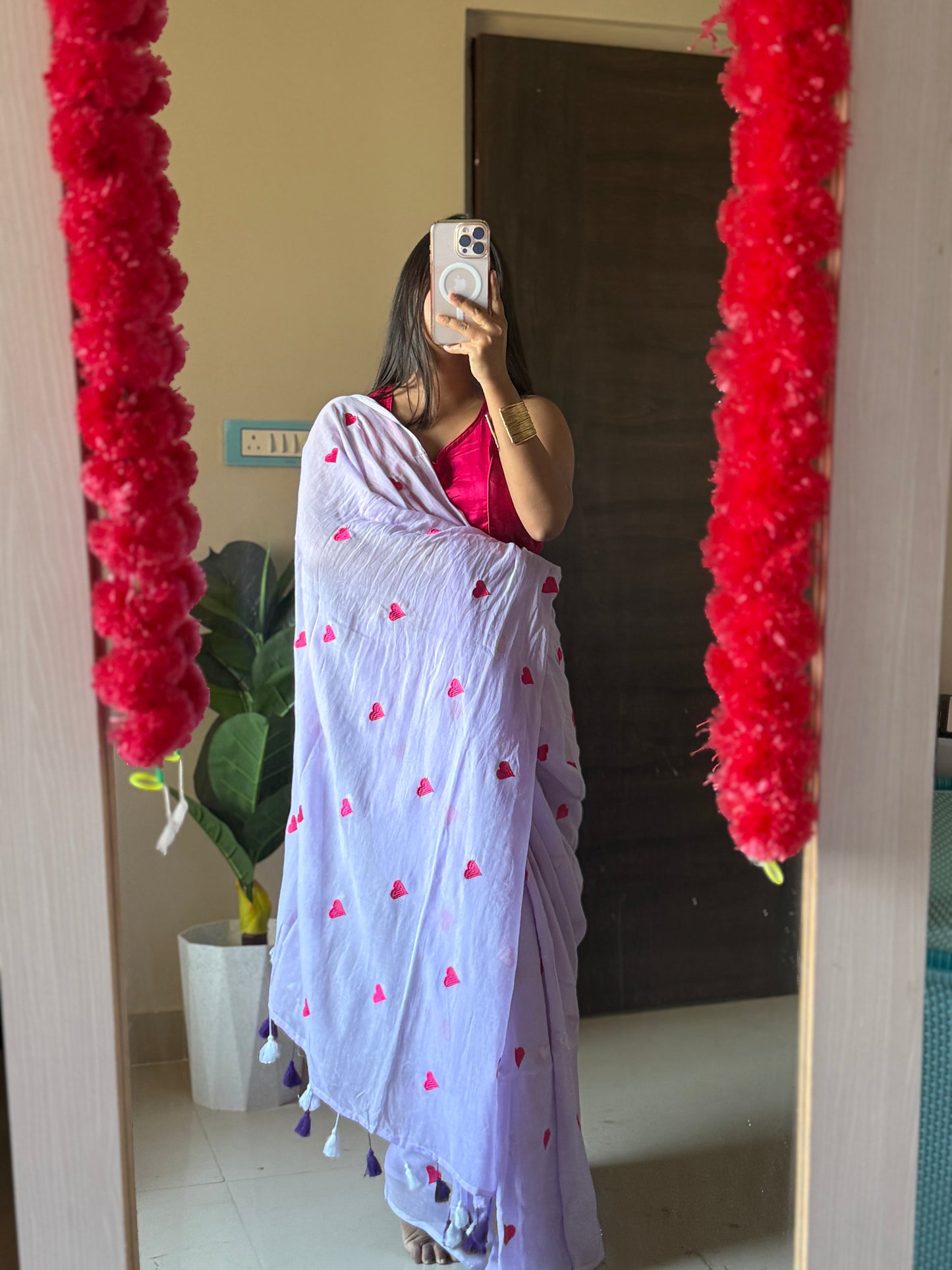 lavender Love Embroidery Mulmul Cotton