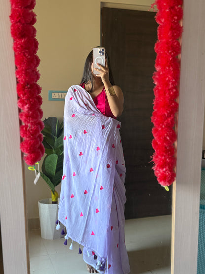 lavender Love Embroidery Mulmul Cotton