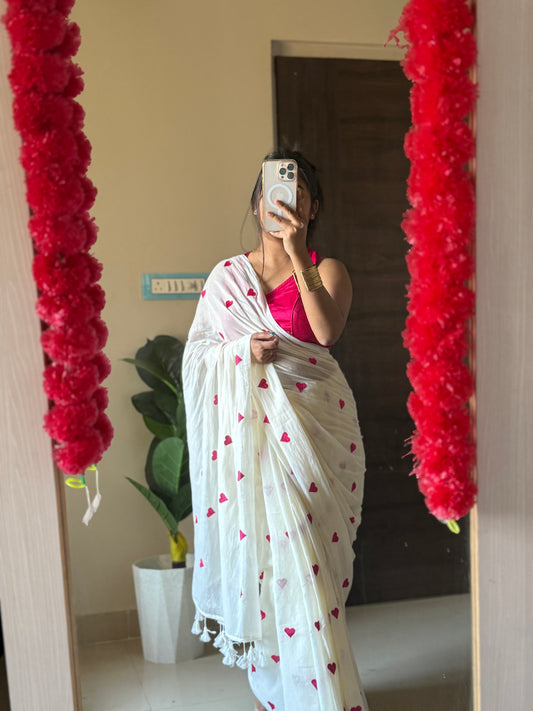 New Love Embroidery Mull cotton Saree