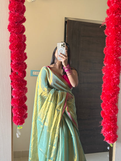 Olive Green Tissue Silk Saree