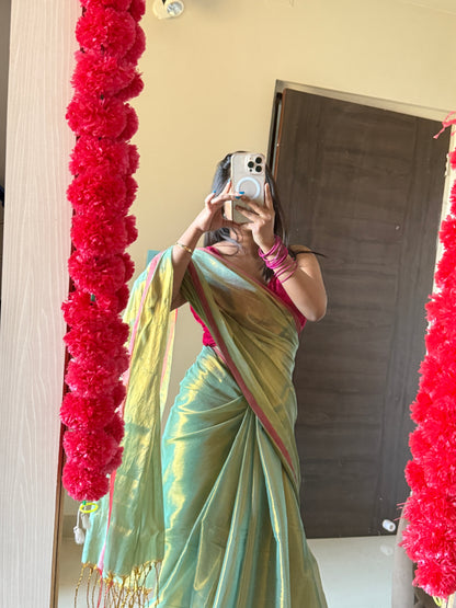 Olive Green Tissue Silk Saree