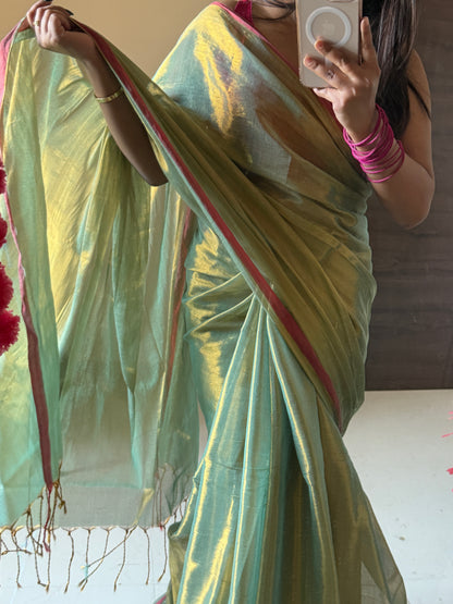 Olive Green Tissue Silk Saree