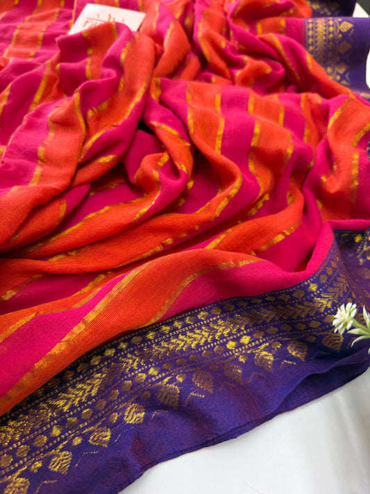 Kanchi border stipe mul cotton saree