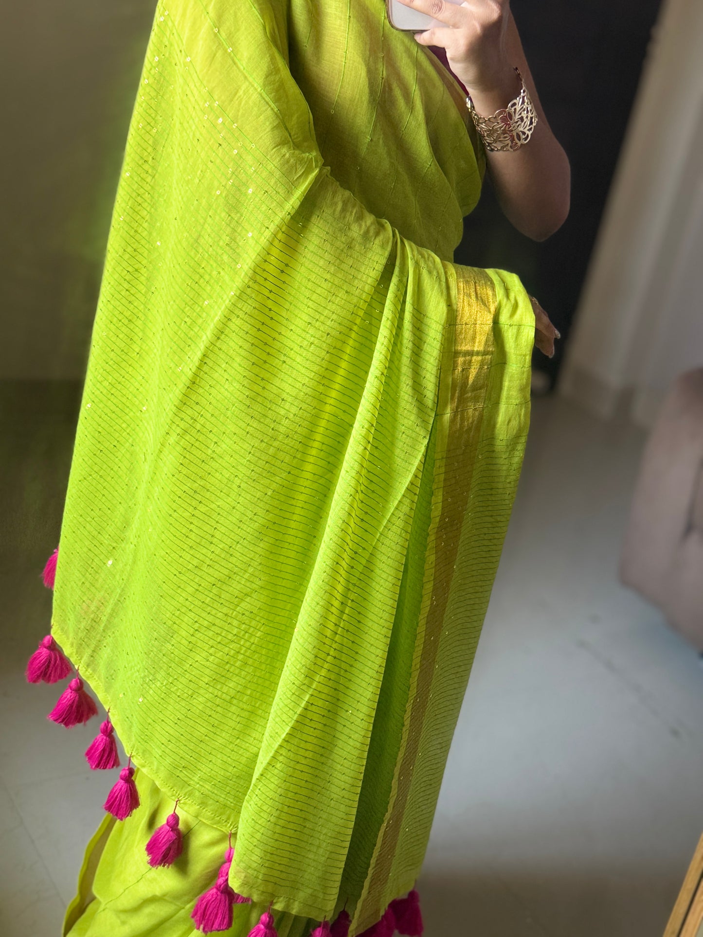 Sequence work Mul cotton saree