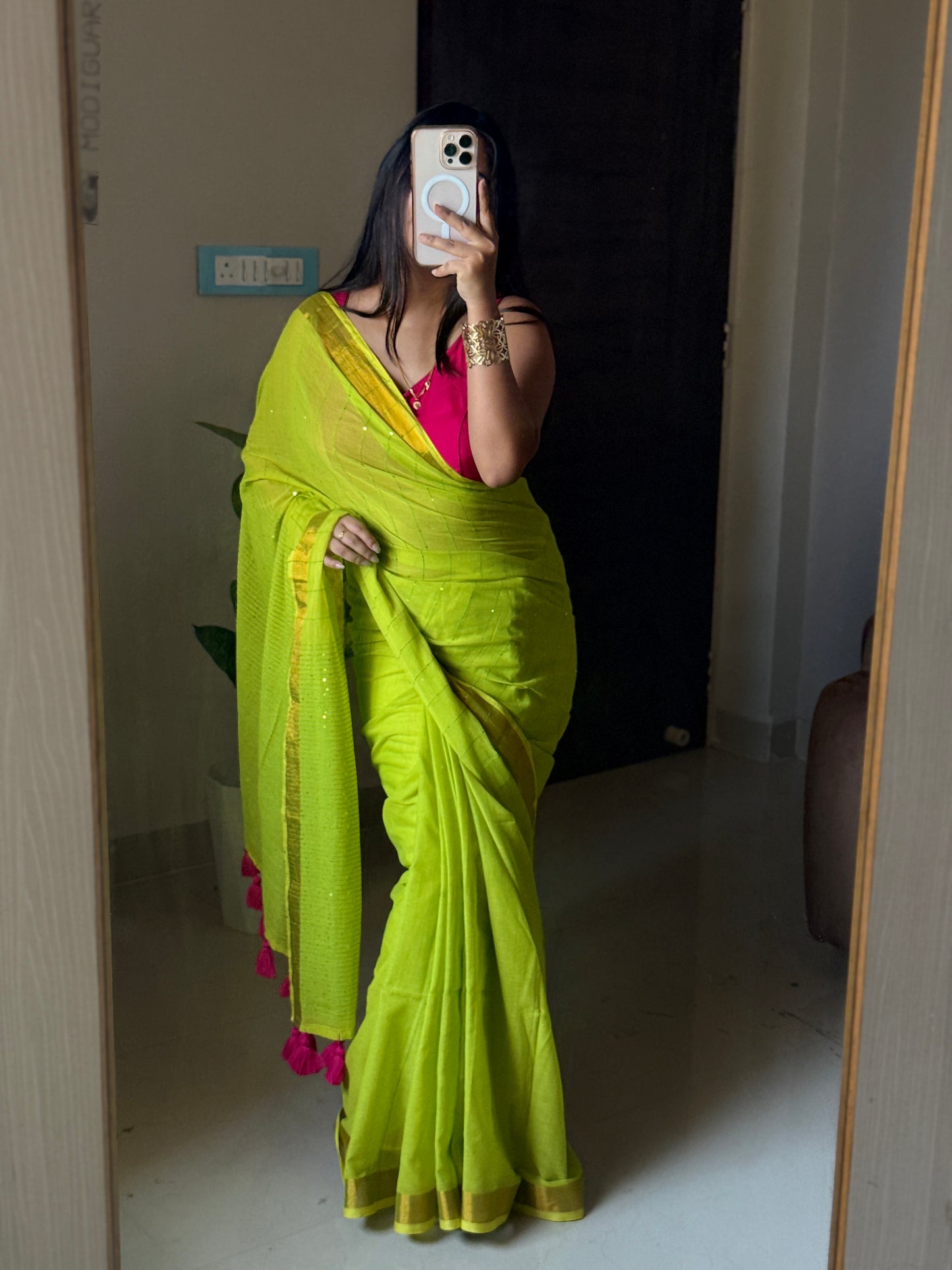 Sequence work Mul cotton saree