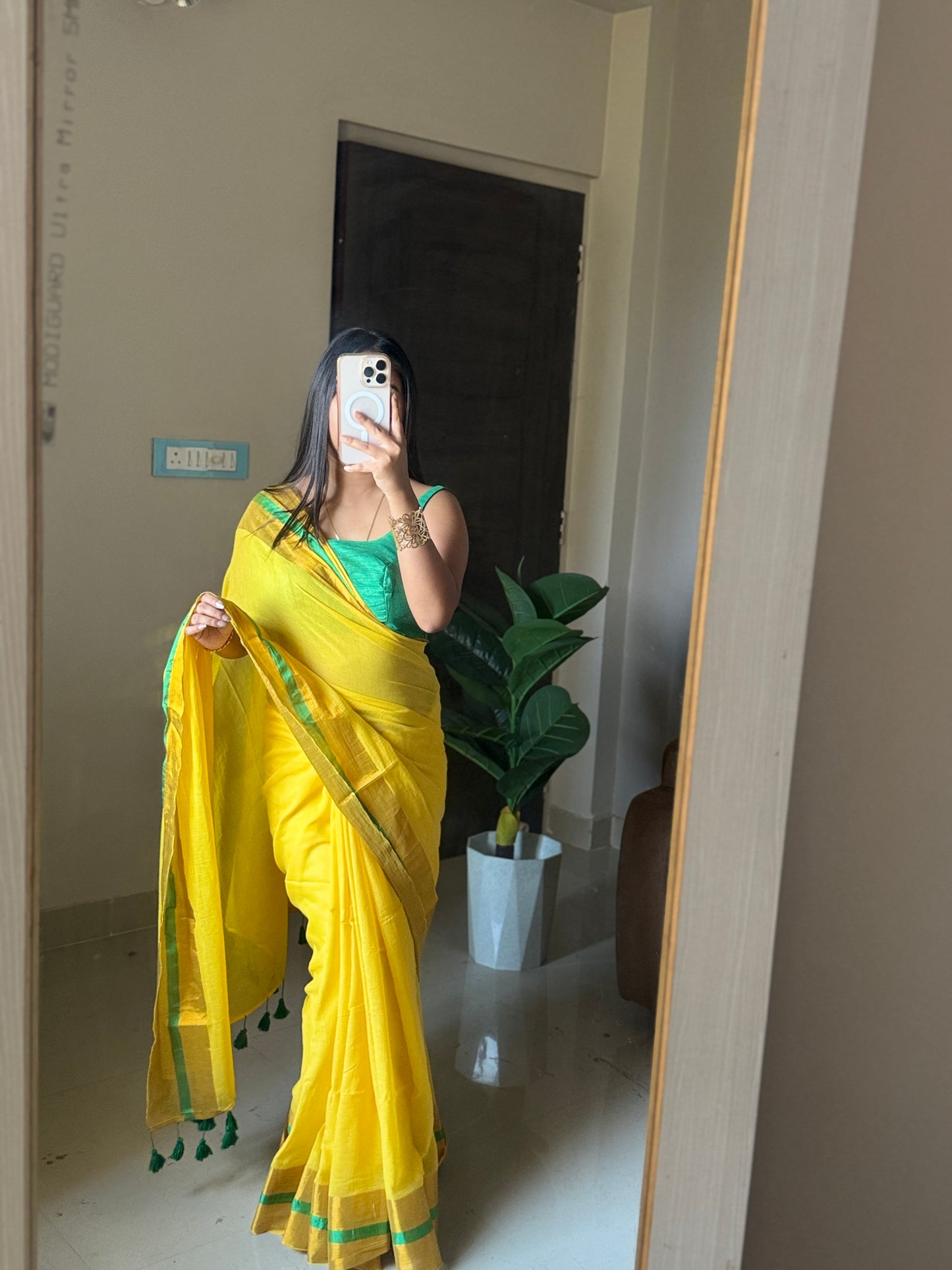 SunKiss Yellow Mul Cotton saree