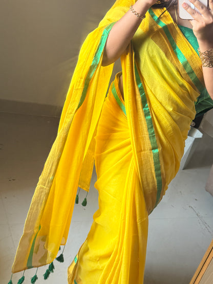 SunKiss Yellow Mul Cotton saree