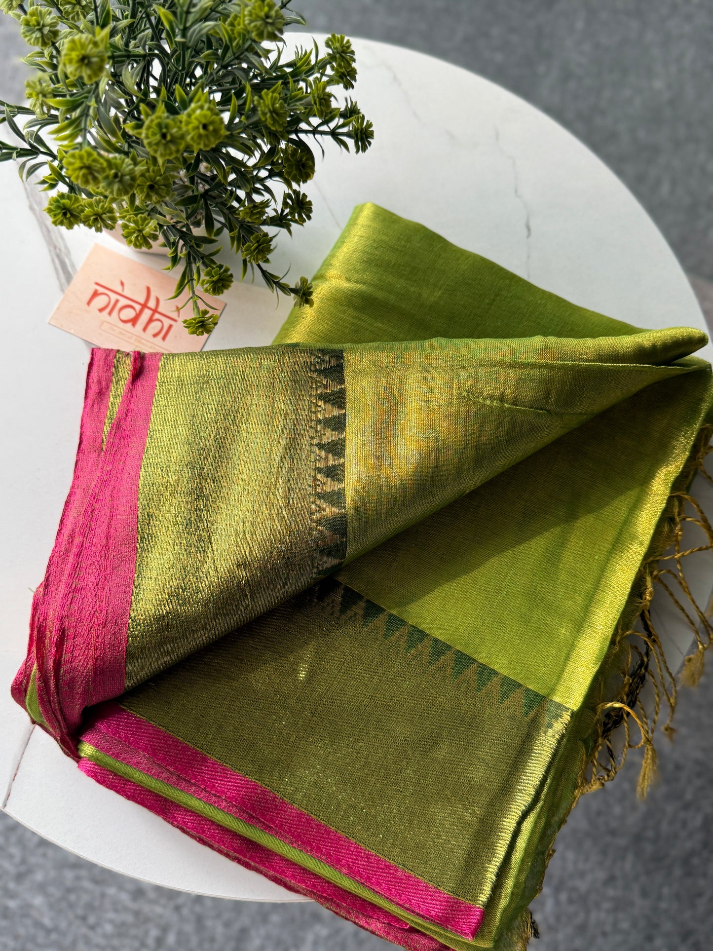 Green Temple Tissue Saree