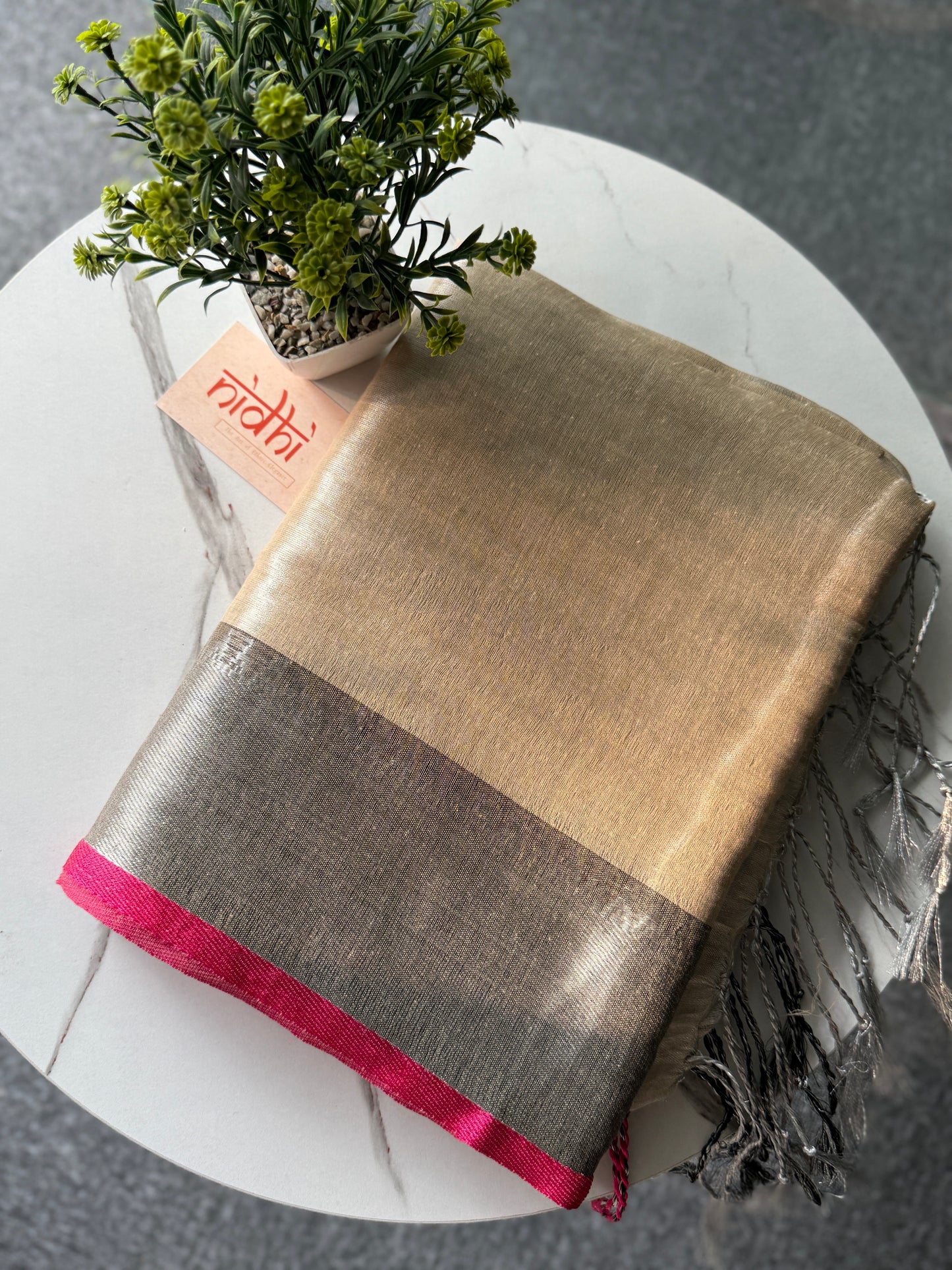Golden Beige Temple Tissue Saree