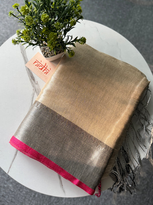 Golden Beige Temple Tissue Saree