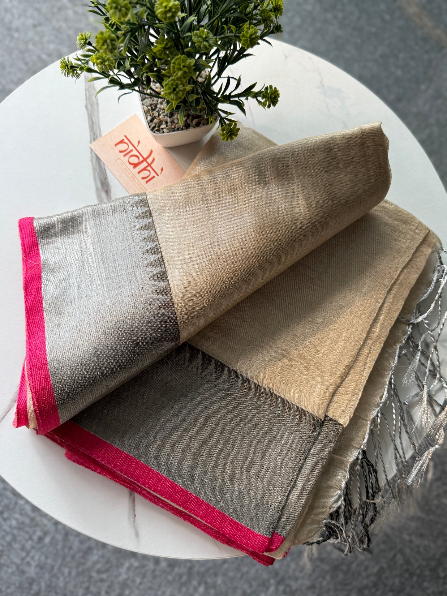Golden Beige Temple Tissue Saree