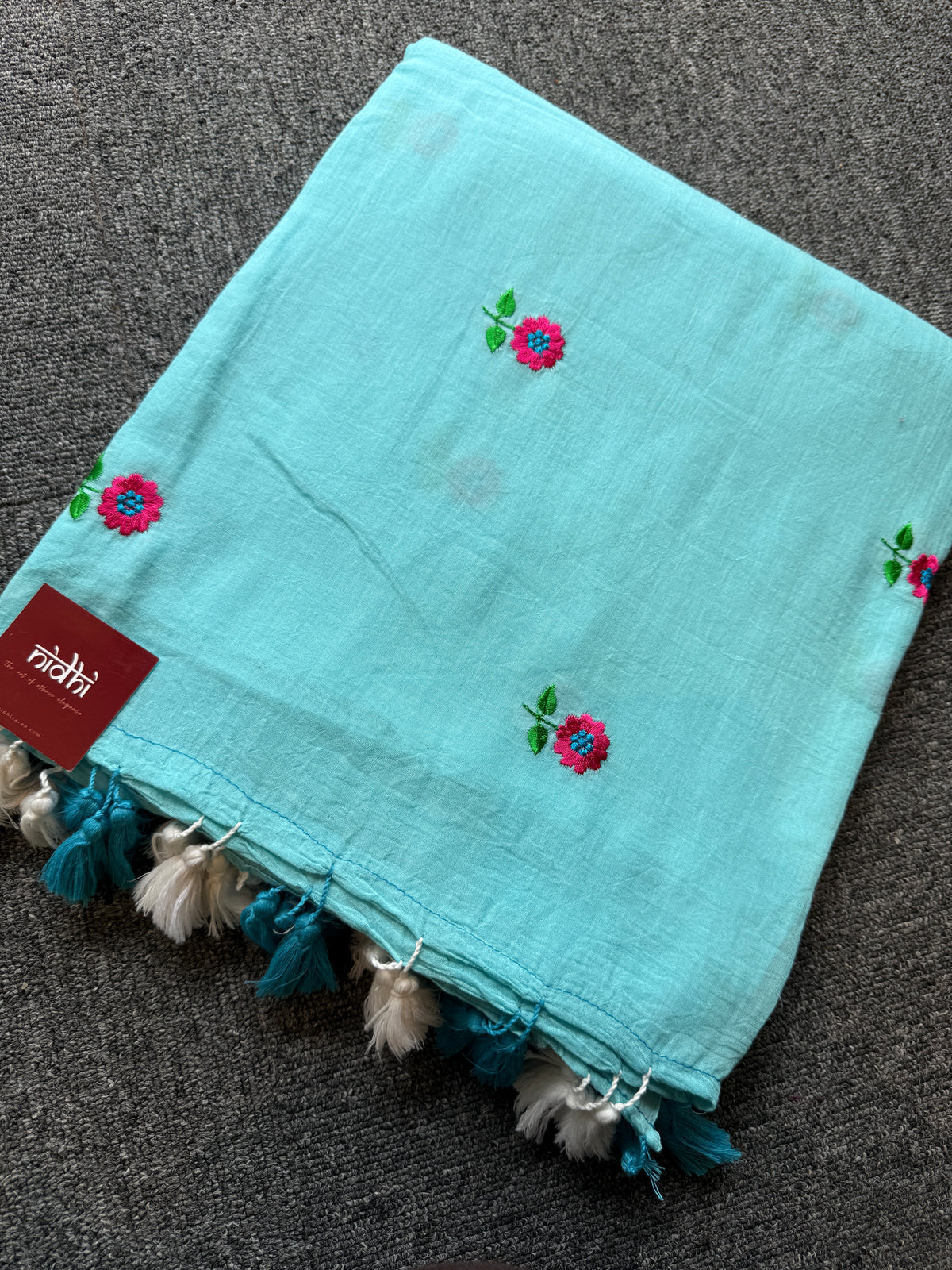 Flower Embriodery Mul Cotton Saree