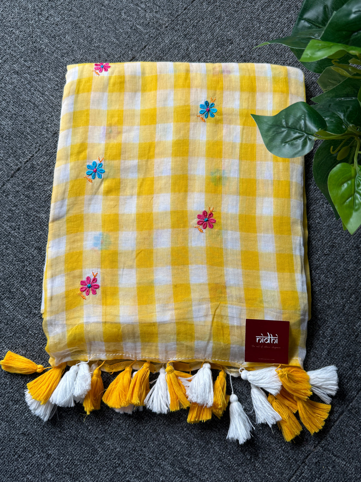 Check embriodery Saree