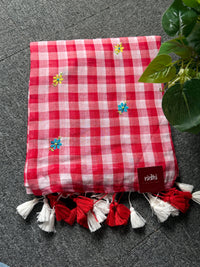 Check Embriodery saree