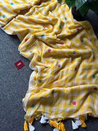 Check embriodery Saree