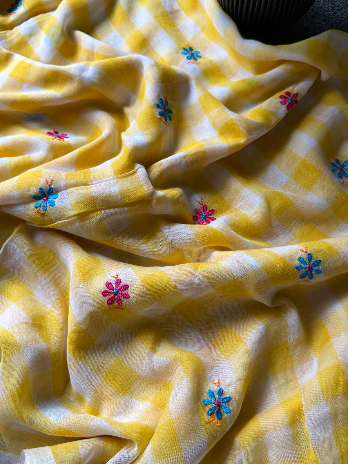 Check embriodery Saree