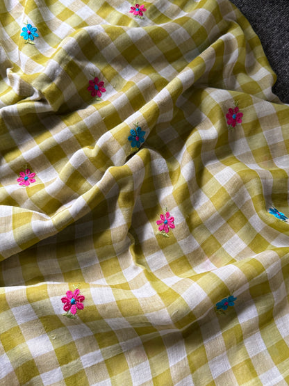 Check embriodery saree