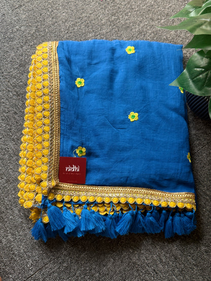 Flower lace Mulmul Saree