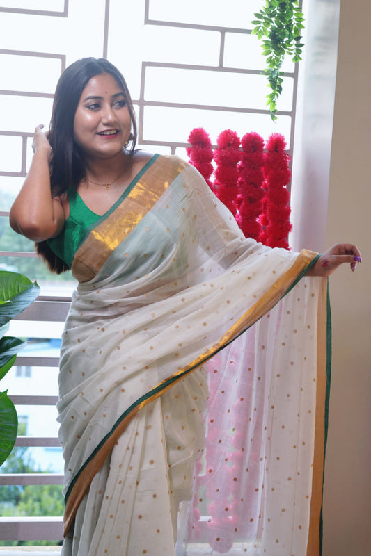 POLKA DOTS MUL COTTON SAREE