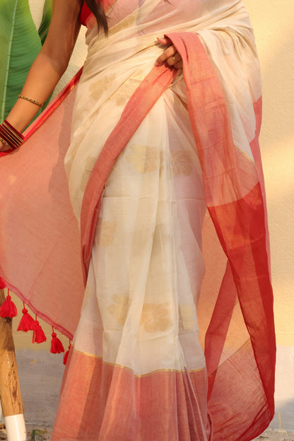 Golden Petal Mul Cotton Saree
