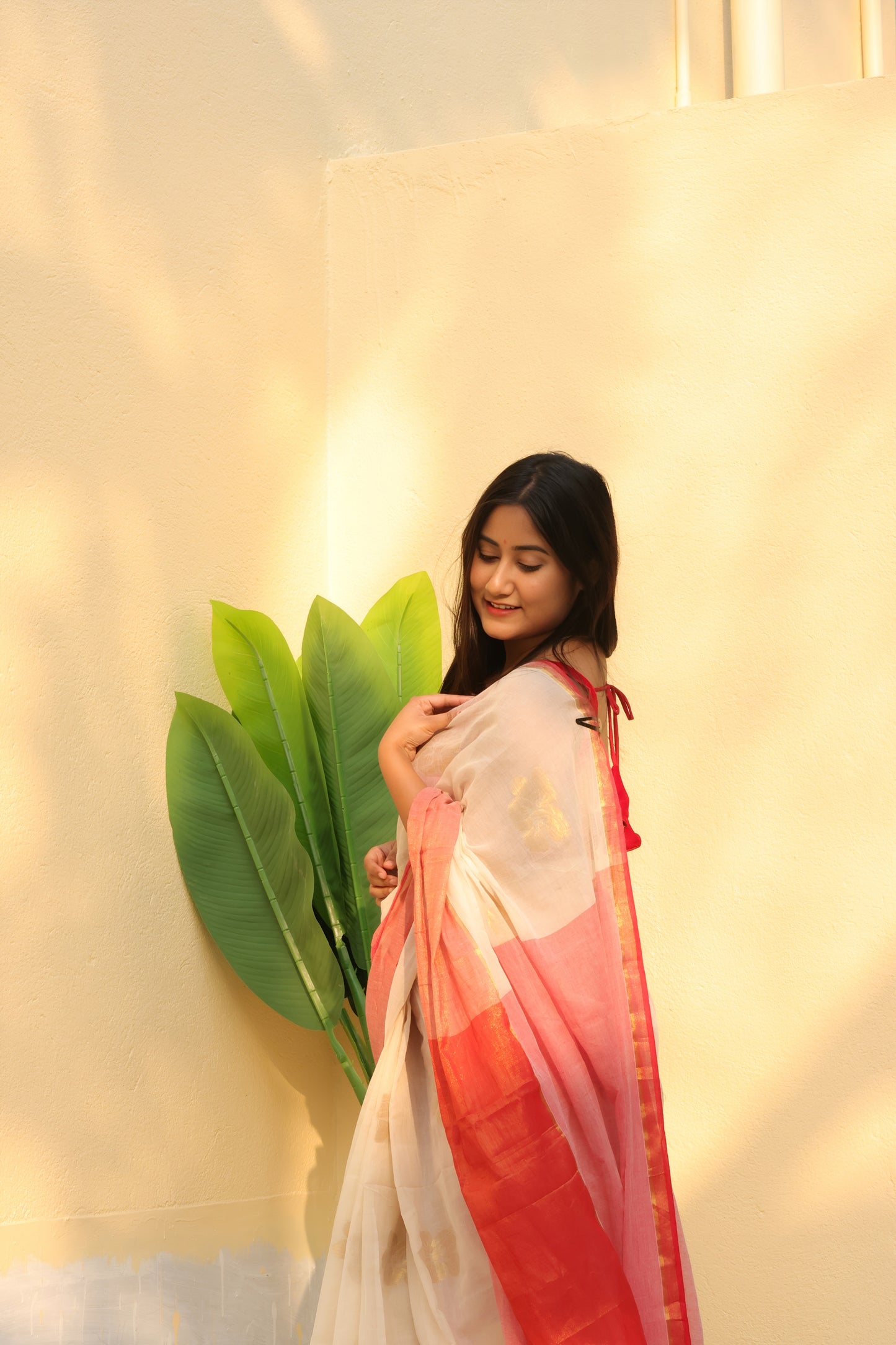 Golden Petal Mul Cotton Saree